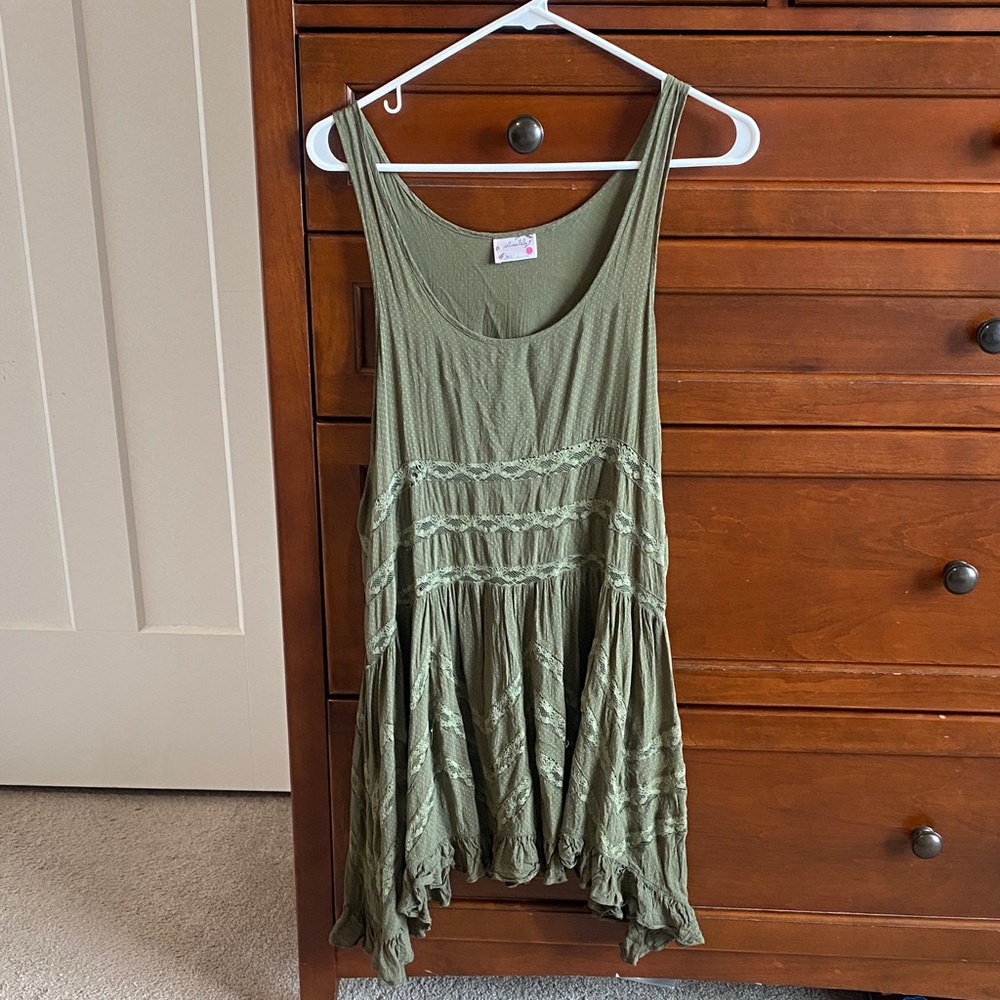Free People Voile & Lace Olive Green Top